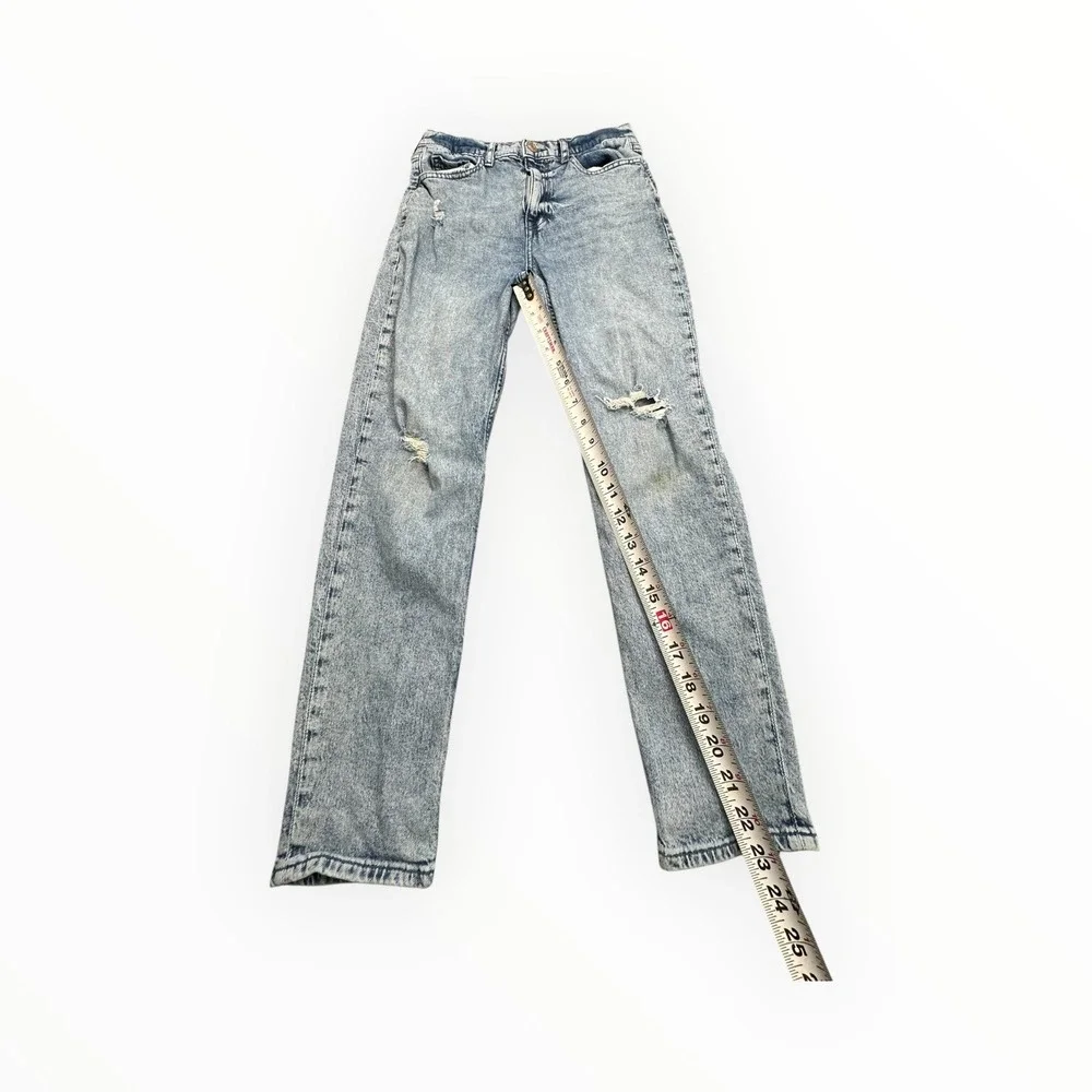 Gap Mom Jean‎ Girls Size 14 Light Blue Acid Wash Distressed High Rise Denim - Picture 7 of 12